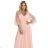 654-4 Long Shimmering Plus Size Dress with Neckline and Transparent Sleeve - Peach