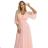 654-4 Long Shimmering Plus Size Dress with Neckline and Transparent Sleeve - Peach