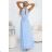 662-1 Elegant Evening Maxi Halter Dress with Tulle and Waist Tie - Light Blue