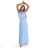 662-1 Elegant Evening Maxi Halter Dress with Tulle and Waist Tie - Light Blue