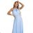 662-1 Elegant Evening Maxi Halter Dress with Tulle and Waist Tie - Light Blue