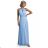 662-1 Elegant Evening Maxi Halter Dress with Tulle and Waist Tie - Light Blue