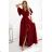 581-2 JENNIFER long dress with leg slit, sleeve and neckline - burgundy color 2XL wine