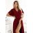 581-2 JENNIFER long dress with leg slit, sleeve and neckline - burgundy color 2XL wine