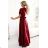 581-2 JENNIFER long dress with leg slit, sleeve and neckline - burgundy color 2XL wine