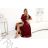 581-2 JENNIFER long dress with leg slit, sleeve and neckline - burgundy color 2XL wine