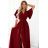 581-2 JENNIFER long dress with leg slit, sleeve and neckline - burgundy color 2XL wine