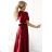 581-2 JENNIFER long dress with leg slit, sleeve and neckline - burgundy color 2XL wine