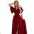 581-2 JENNIFER long dress with leg slit, sleeve and neckline - burgundy color 2XL wine