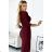 404-5 Shiny dress with a neckline and a slit on the leg - Burgundy color L wine