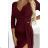 404-5 Shiny dress with a neckline and a slit on the leg - Burgundy color L wine