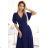 581-5 JENNIFER shiny long dress with sleeves and neckline - navy blue with glitter L dark blue