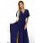 581-5 JENNIFER shiny long dress with sleeves and neckline - navy blue with glitter L dark blue