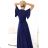 581-5 JENNIFER shiny long dress with sleeves and neckline - navy blue with glitter L dark blue