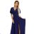 581-5 JENNIFER shiny long dress with sleeves and neckline - navy blue with glitter L dark blue