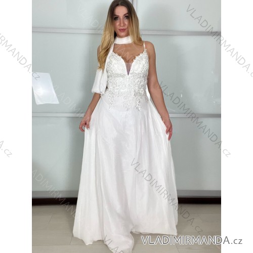 Women's Elegant Party Long Sleeveless Dress (S/M ONE SIZE) ITALIAN FASHION IMM26XF-A333-S/DU L / XL white