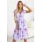 425-14 MATILDE Flared midi dress with wrap neckline and short sleeve - blue with pink flowers