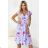 425-14 MATILDE Flared midi dress with wrap neckline and short sleeve - blue with pink flowers