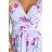 425-14 MATILDE Flared midi dress with wrap neckline and short sleeve - blue with pink flowers