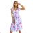 425-14 MATILDE Flared midi dress with wrap neckline and short sleeve - blue with pink flowers