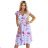425-14 MATILDE Flared midi dress with wrap neckline and short sleeve - blue with pink flowers