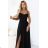 646-4 Long evening dress with straps and leg slit - black
