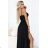 646-4 Long evening dress with straps and leg slit - black