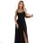 646-4 Long evening dress with straps and leg slit - black