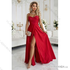 646-3 Long evening dress with straps and leg slit - red