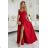 646-3 Long evening dress with straps and leg slit - red