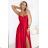 646-3 Long evening dress with straps and leg slit - red