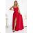 646-3 Long evening dress with straps and leg slit - red