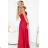 646-3 Long evening dress with straps and leg slit - red