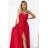 646-3 Long evening dress with straps and leg slit - red