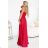 646-3 Long evening dress with straps and leg slit - red