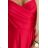 646-3 Long evening dress with straps and leg slit - red