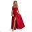 646-3 Long evening dress with straps and leg slit - red