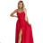 646-3 Long evening dress with straps and leg slit - red