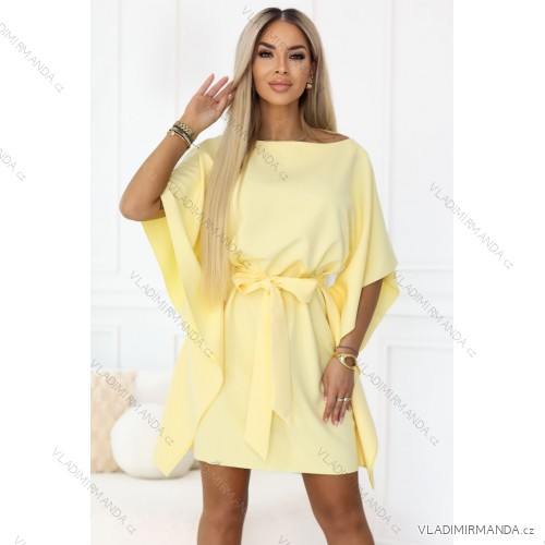 287-41 SOFIA Butterfly dress with waist tie - pastel lemon