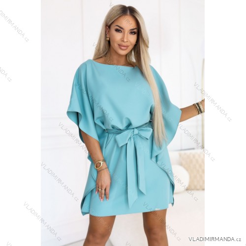 287-40 SOFIA Butterfly Dress with Waist Tie - Pastel Turquoise