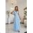 635-6 MELANIA Long Shimmering Dress with Neckline and Short Sleeve - Sky Blue