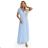 635-6 MELANIA Long Shimmering Dress with Neckline and Short Sleeve - Sky Blue