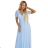 635-6 MELANIA Long Shimmering Dress with Neckline and Short Sleeve - Sky Blue
