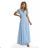 635-6 MELANIA Long Shimmering Dress with Neckline and Short Sleeve - Sky Blue