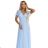 635-6 MELANIA Long Shimmering Dress with Neckline and Short Sleeve - Sky Blue