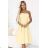 641-3 VIVIENNE Corset Flared Midi Dress with Belt - Pastel Yellow