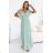 635-8 MELANIA Long Shimmering Dress with Neckline and Short Sleeve - Pistachio