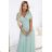 635-8 MELANIA Long Shimmering Dress with Neckline and Short Sleeve - Pistachio