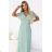 635-8 MELANIA Long Shimmering Dress with Neckline and Short Sleeve - Pistachio