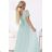 635-8 MELANIA Long Shimmering Dress with Neckline and Short Sleeve - Pistachio